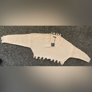 Zaful Tan Distressed V-Neck Cropped Sweater NWT